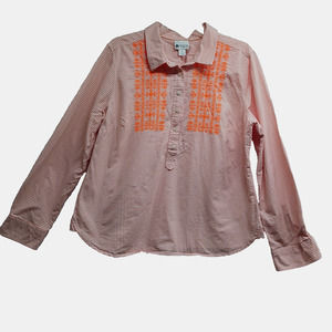 Stylus Womens XL Orange Embroidered Long Sleeve Half Button Shirt Blouse
